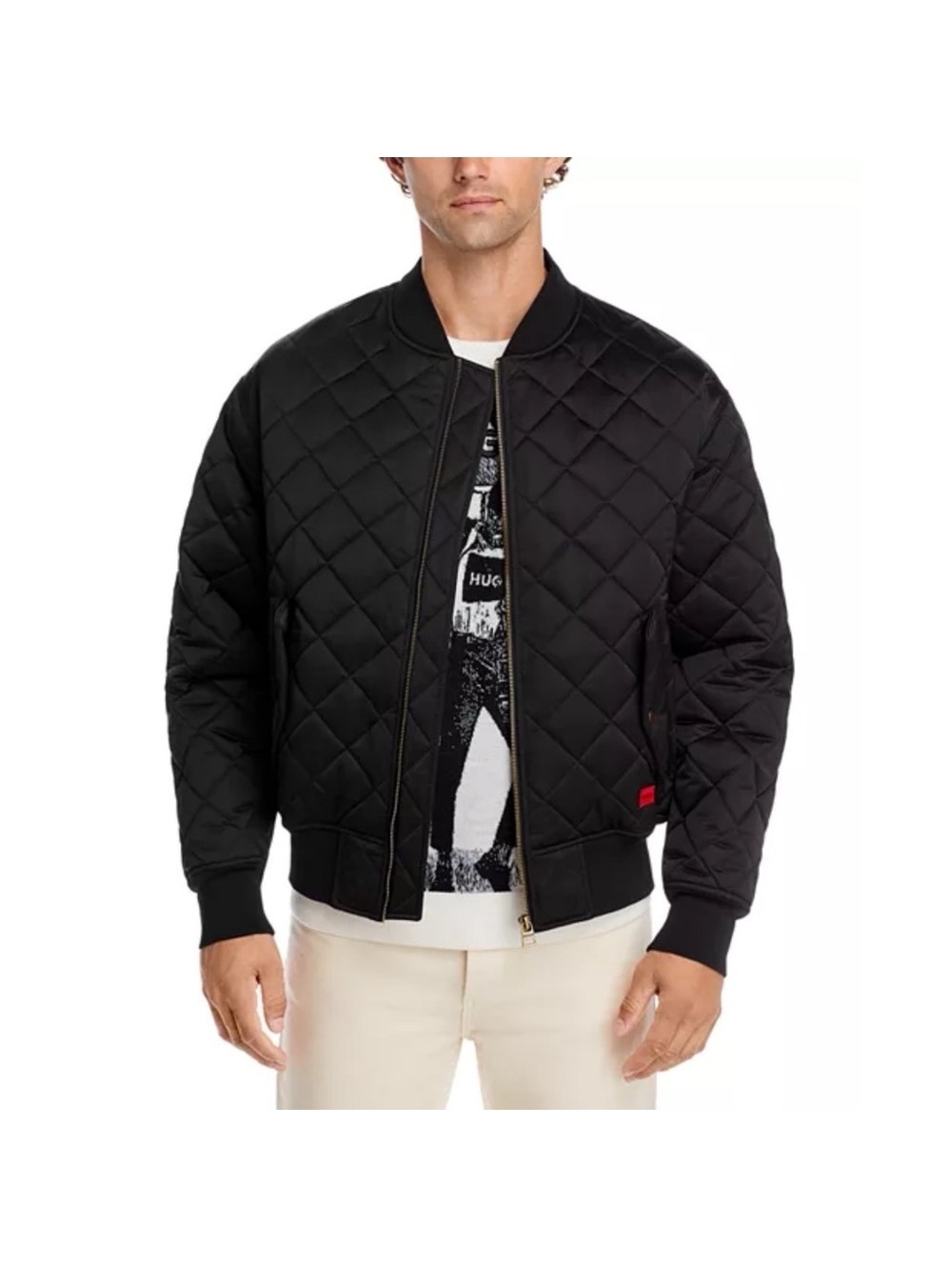 HUGO Bonod Quilted Bomber Jacket in Black, Size XL New w/Tag $445